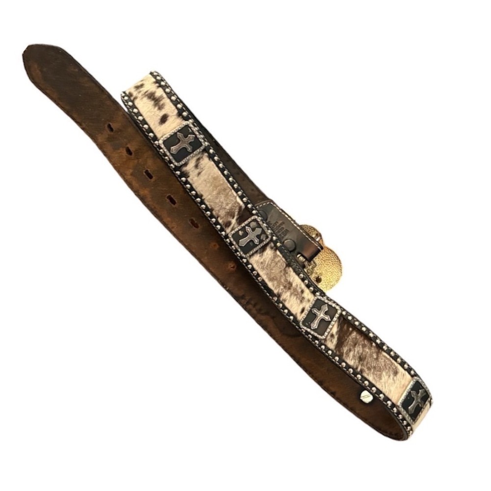 Ranger Belt Co Western Leather Belt Women's 34" Calf Hair Hide, Heart Buckle - Picture 3 of 7